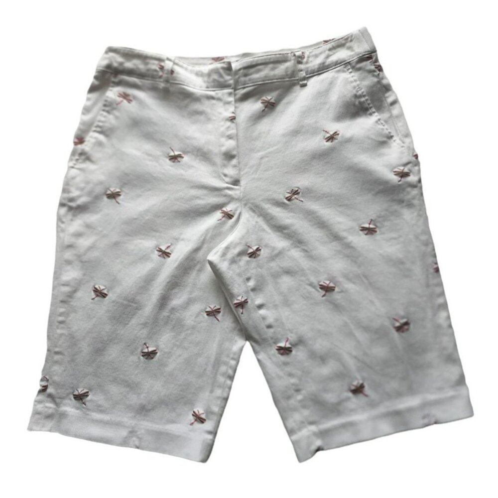 BRIGGS New York Women's Petite Embroidered Dragonfly Bermuda Shorts White 10P‎ - Picture 2 of 12
